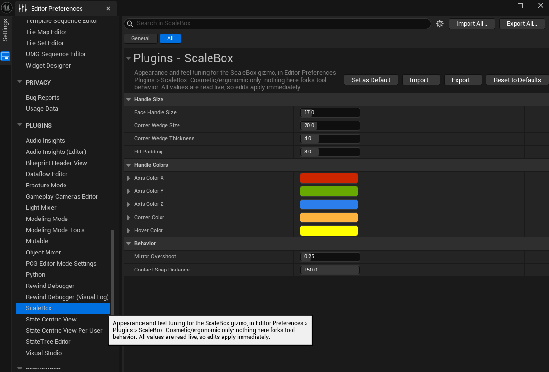 ScaleBox settings in Editor Preferences